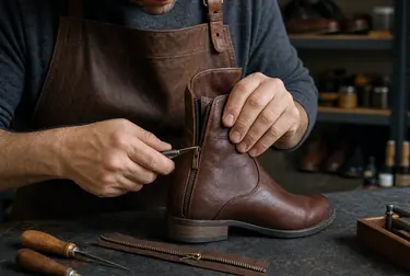 Conserto de zíper de bota em Cotia realizado por profissional.